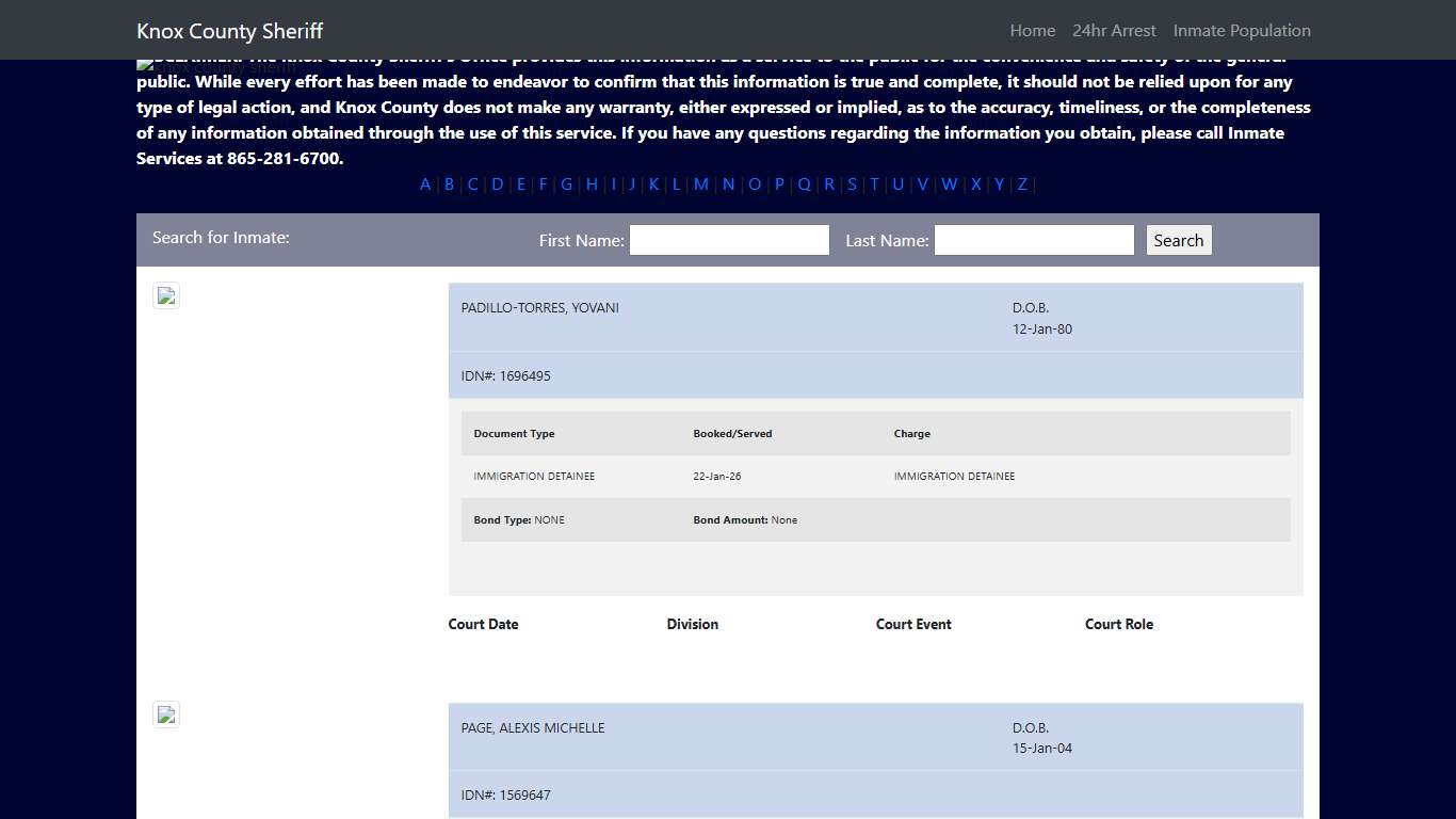 Knox County Tennessee - Sheriff - Inmate Population